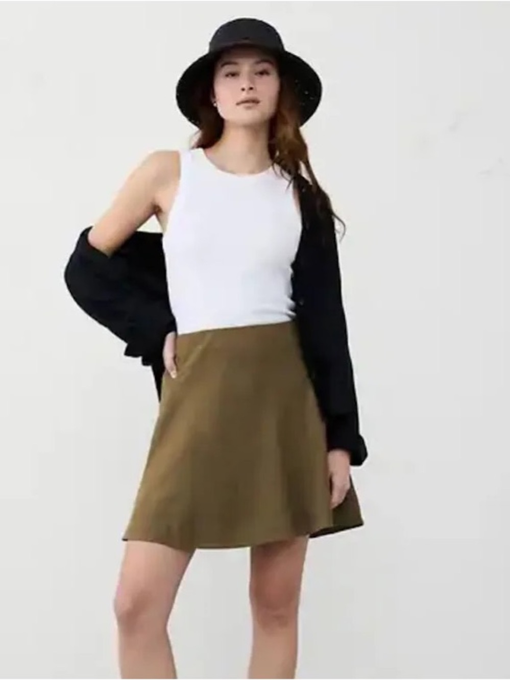 NWT Banana Republic Linen-Blend Mini Slip Skirt Olive Green Size 12 Tall
